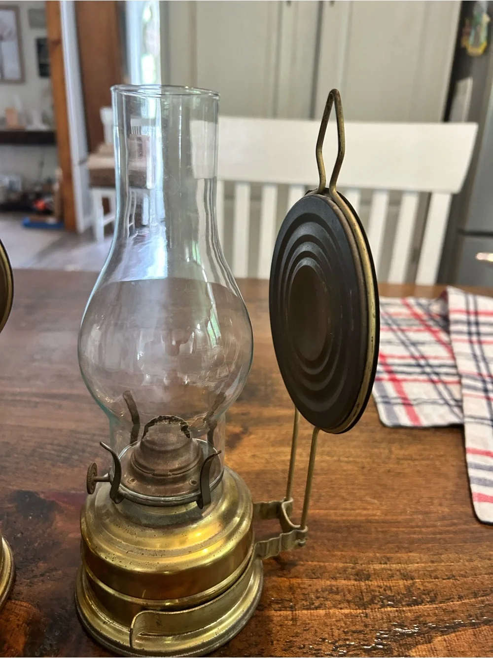 2 Antique Brass Oil Lamps Able To Hang On Walls. Made In Germany